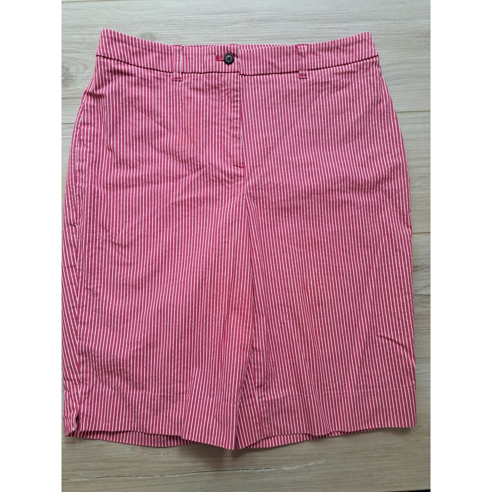 Anne Klein Pink White Pinstripe Stretch Shorts Womens Size 8